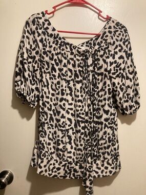 White House Black Market Black & White Leopard Silk Blouse
